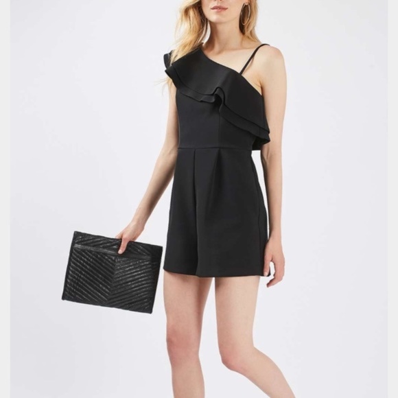 Topshop Black Ruffle One-Shoulder Playsuit (Size 6/8) - Picture 8 of 8